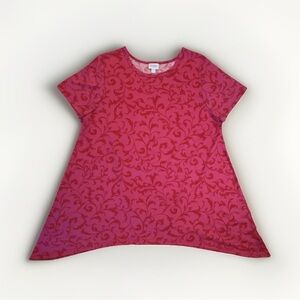 LuLaRoe Melissa Tunic Top Hot Pink and Red Floral Shark Bite Hem Size 2XL